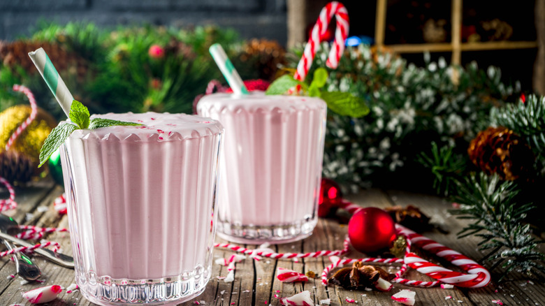 peppermint-flavored milk with candy canes