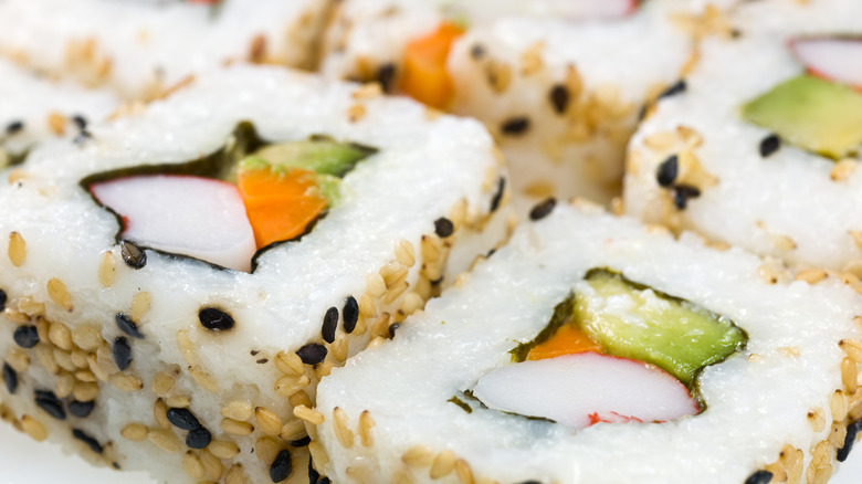 california roll close up with imitation crab