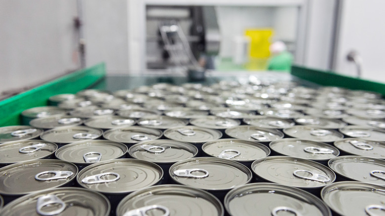 tin cans on conveyer belt