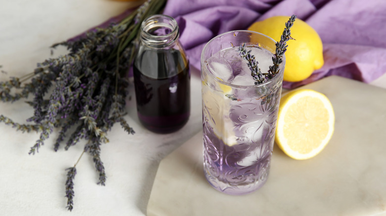 lavender syrup lemonade in glass