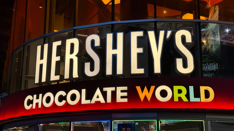 Hershey's chocolate world front entrance sign in Las Vegas