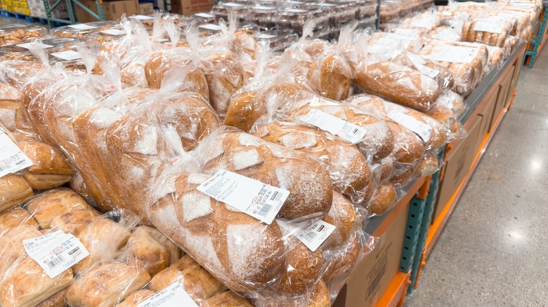 Costco's bread aisle filled with fresh bread