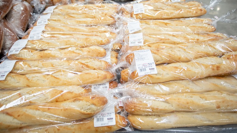 Two-packs of baguettes in the display case