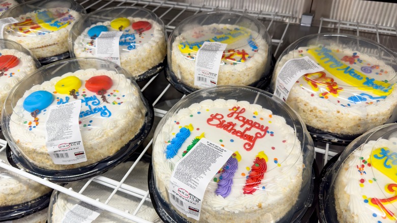 Decorated Costco birthday cakes in display cake