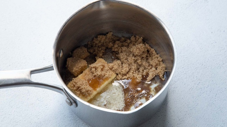 brown sugar, butter, and corn syrup in a pan