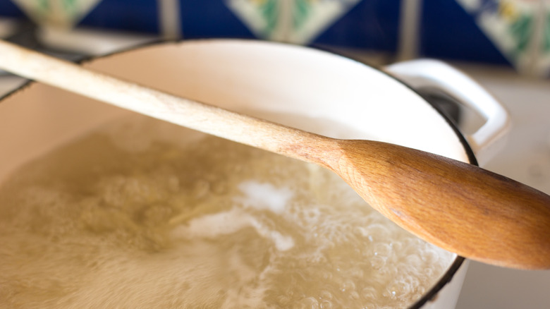 a long-handled wooden spoon on a white background