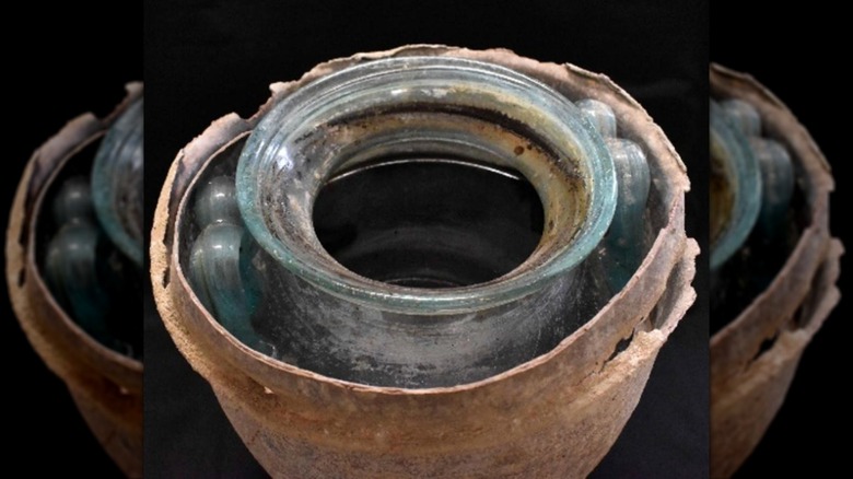 The Carmona wine vessel sitting in front of a black background.