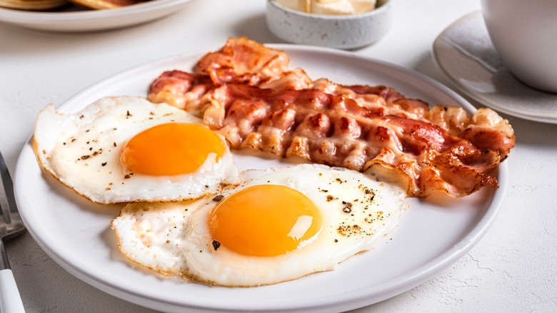 Bacon and eggs on a plate