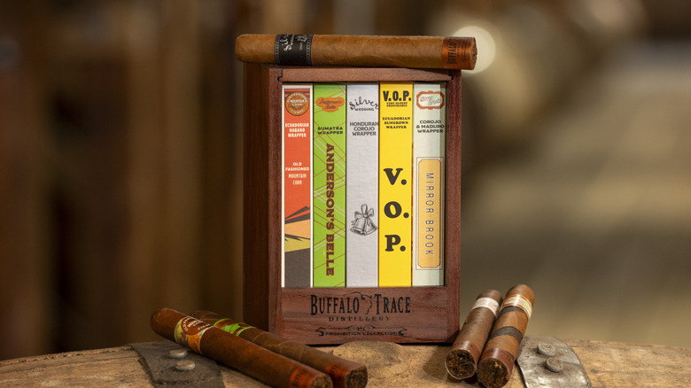 The complete Buffalo Trace Prohibition Collection, complete with cigars.