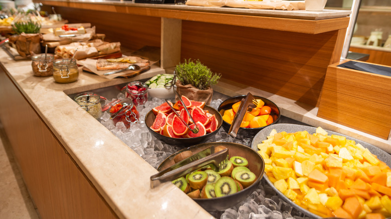 Buffet style fruits at a restaurant