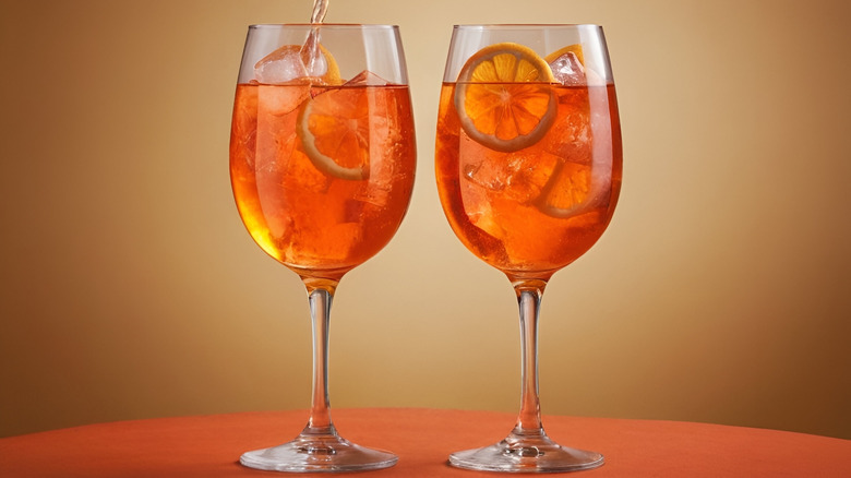 Two glasses of Aperol spritz cocktails