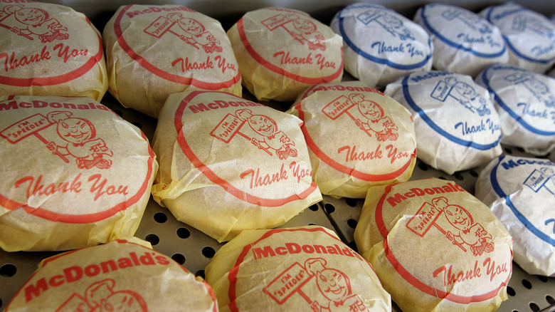 old school McDonald's burgers lined up