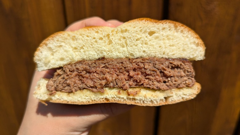 hand holding mushroom burger