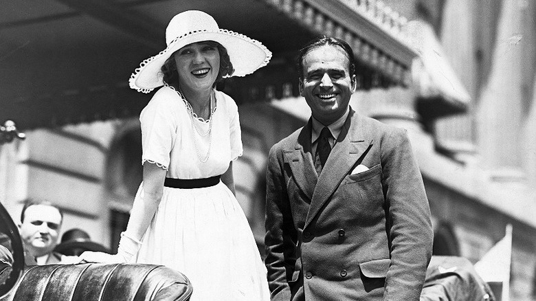 A black and white photo of Mary Pickford and Douglas Fairbanks