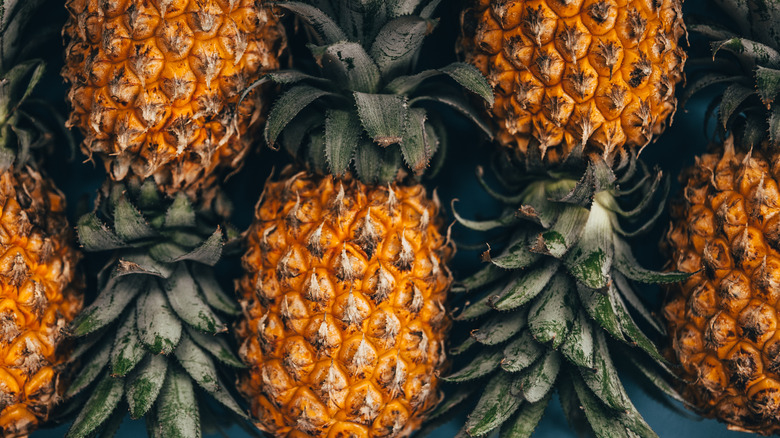 person cutting fresh pineapple in home kitchen