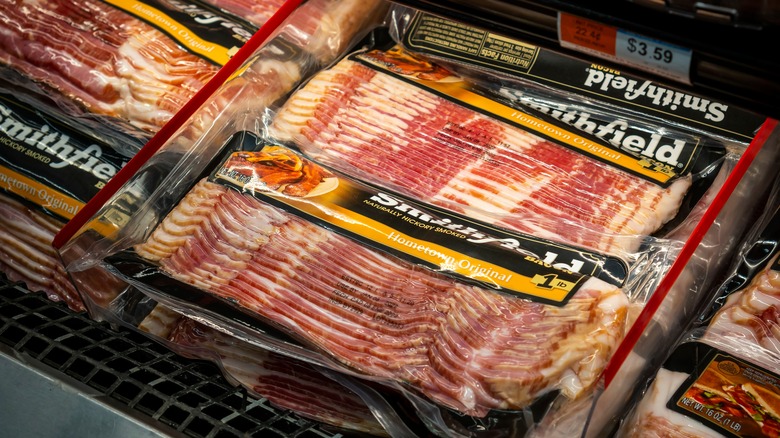 packaged bacon at a grocery store