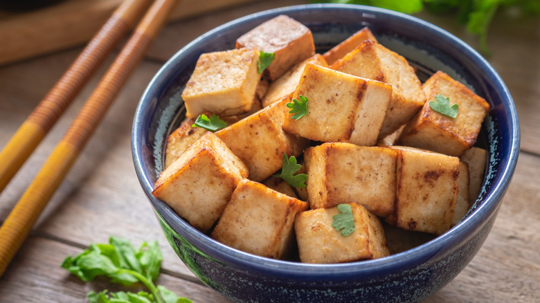 cooked tofu in bowl