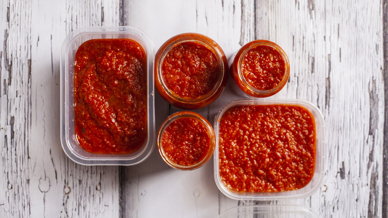 pasta sauce in several containers