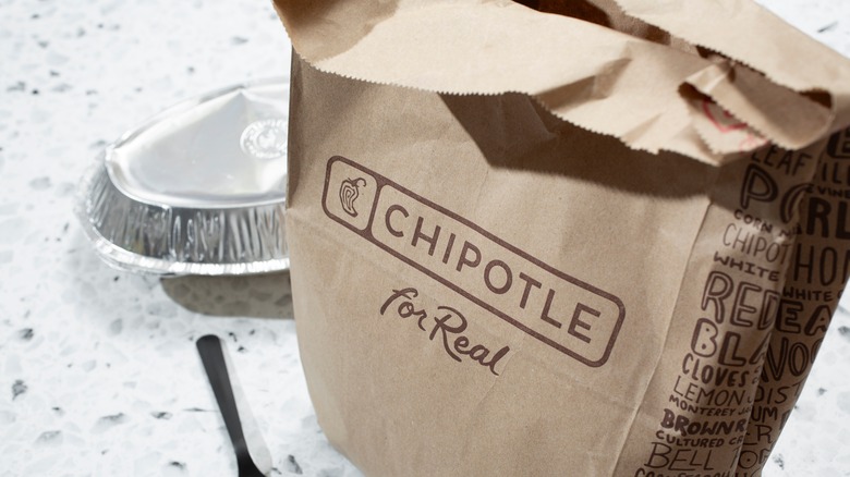 Close-up of Chipotle takeout bag