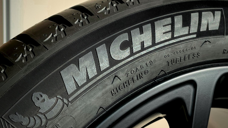 Closeup of a Michelin car tire