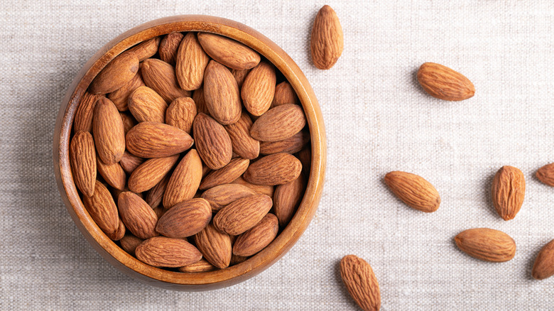 Almonds in a wooden bowl