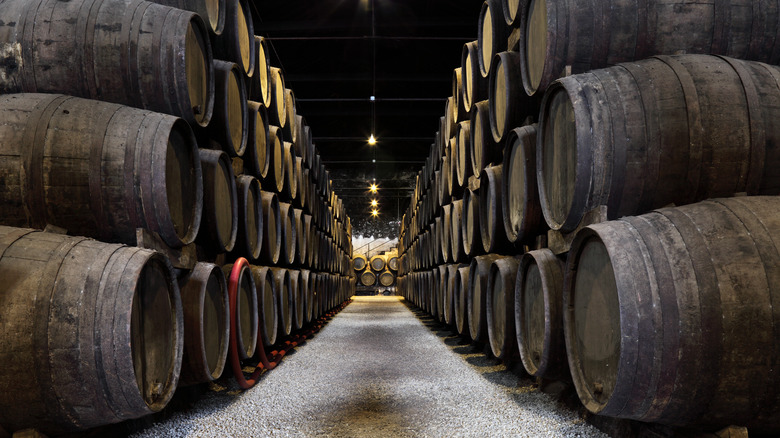 Row of liquor barrels