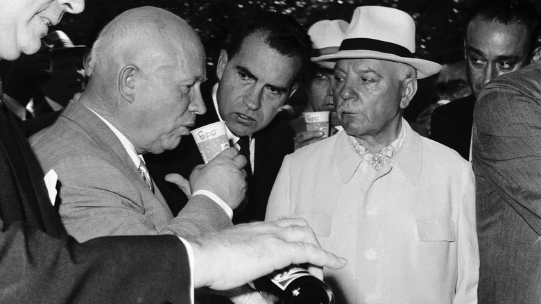 Soviet Premier Nikita Khrushchev and U.S. Vice President Richard Nixon share Pepsi