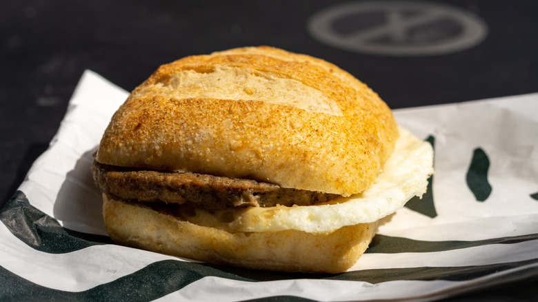 Starbucks breakfast sandwich on wrapper