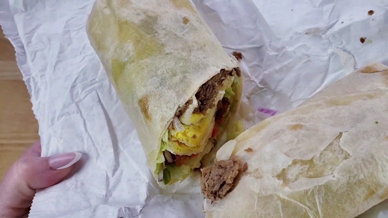 Subway breakfast wrap cut in half