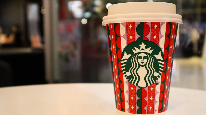 Starbucks "Taylor's Version" latte in 2021 holiday paper cup