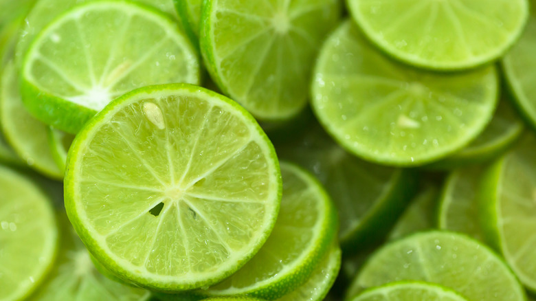 Circles of sliced limes stacked on top of each other