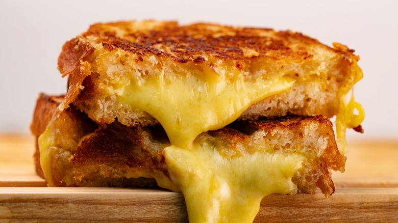 Sliced grilled cheese sandwich