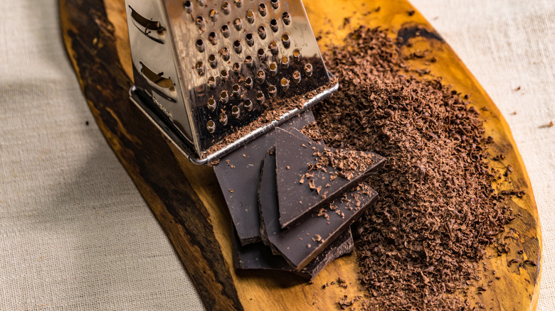 Dark chocolate grated with box grater