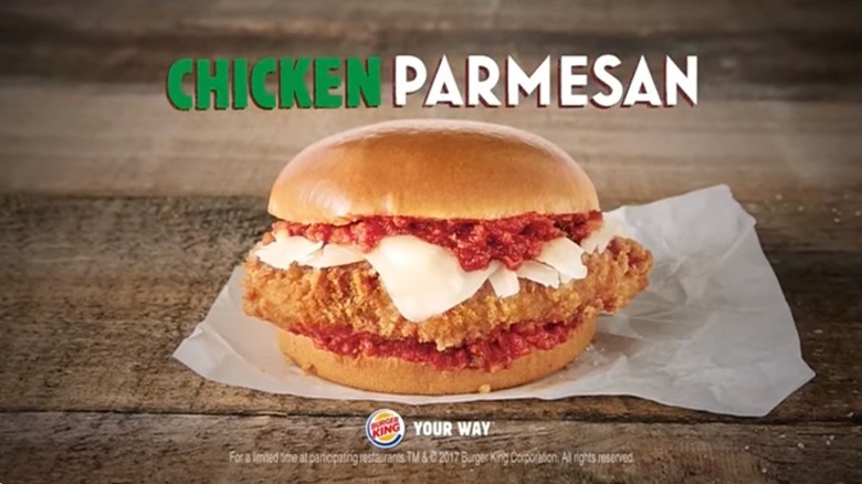 A screenshot of Burger King's older chicken parmesan sandwich from 2017.