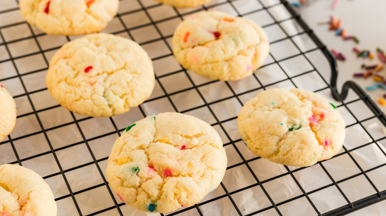 funfetti cake mix cookies on tray