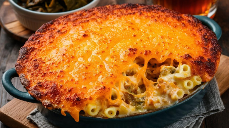 Baked Mac and cheese in a round baking dish