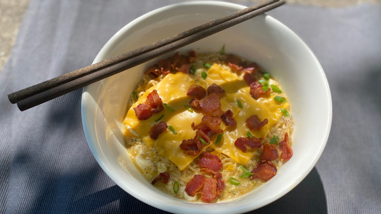 Bacon, egg, and cheese ramen