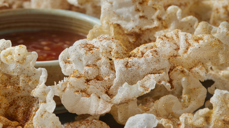 close up of a rice paper chip dusted with seasoning