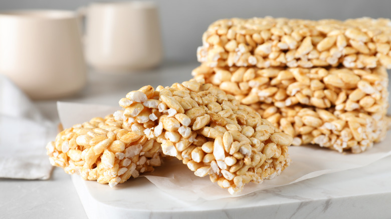 A plate of Rice Krispies Treats