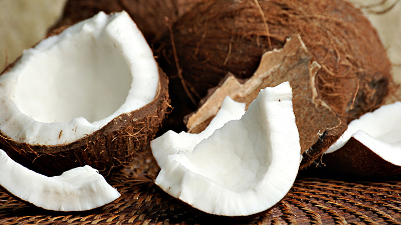 Freshly cracked coconut