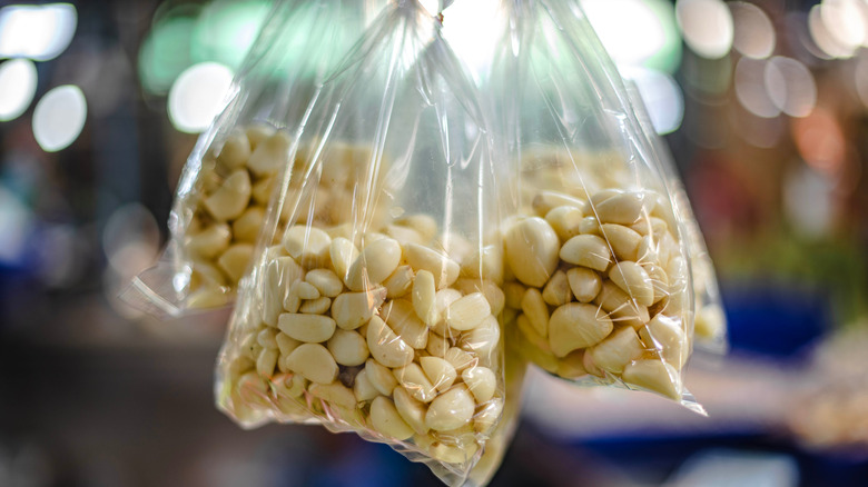 plastic bags of peeled garlic cloves