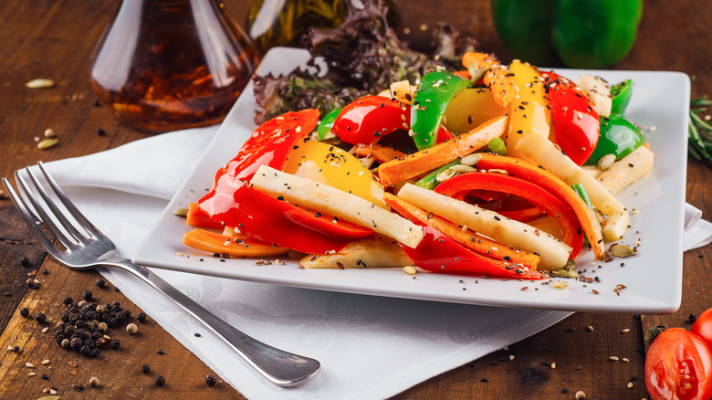 Jicama salad with other veggies on a plate