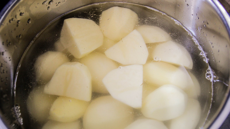 Start potatoes in a pot of cold water for even cook time