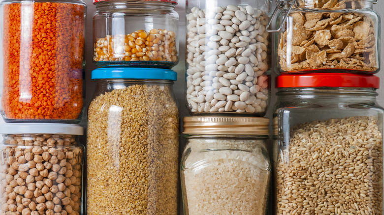 Grains and legumes in jars