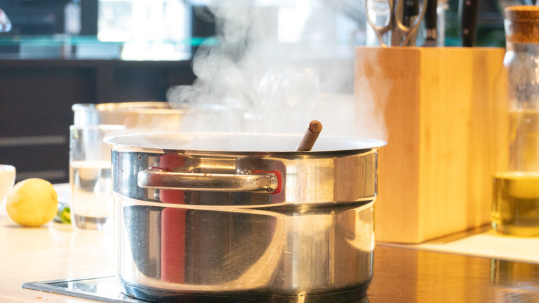 pot steaming on a stove