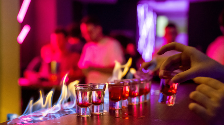 flaming shots on bar