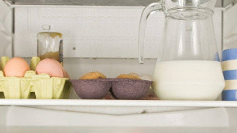 eggs and milk in refrigerator