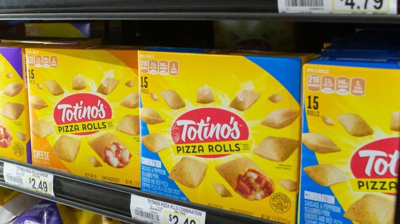 Totino's Pizza Rolls on display in the frozen food aisle.