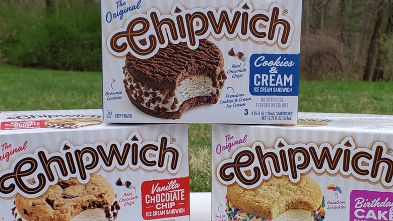 Boxes of Chipwich treats in three flavors