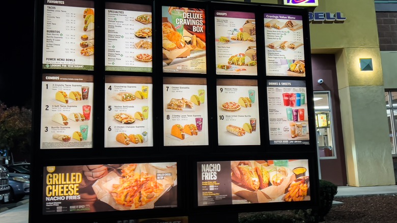 A Taco Bell drive-thru menu